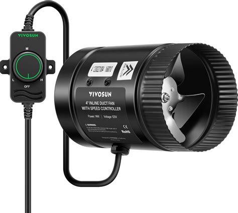 VIVOSUN Inline Booster Duct Fan 4” 106 CFM with Speed Controller, HVAC ...