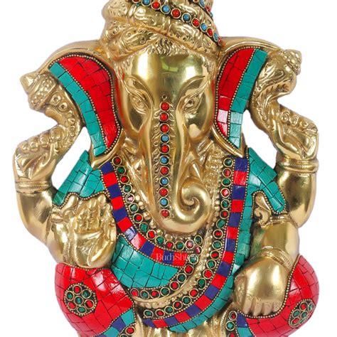 Buy Brass Pagdi Ganesha Wall Hanging 10" Stonework - Budhshiv.com