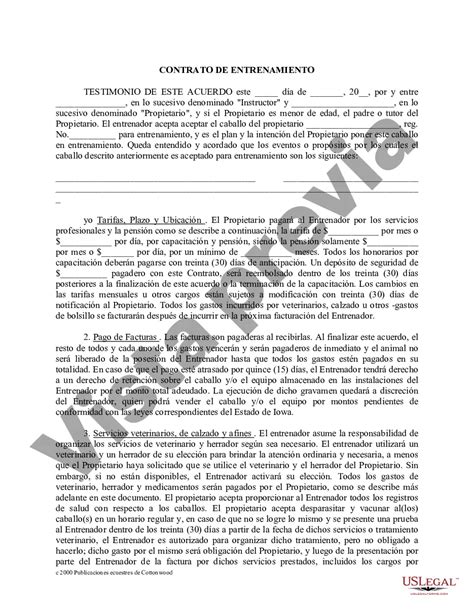 Contrato de Capacitación - Formularios Ecuestres de Caballos | US Legal ...