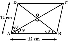 In a rhombus ABCD, A = 60^0 and AB = 12 cm. Then the diagonal BD is
