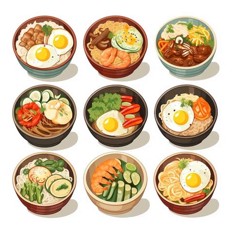 Korean vector asian illustration menu set traditional restaurant korea ...