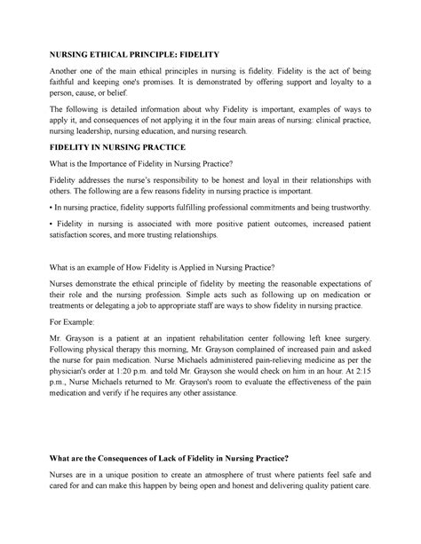 Fidelity Discussion Main Point - NURSING ETHICAL PRINCIPLE: FIDELITY ...