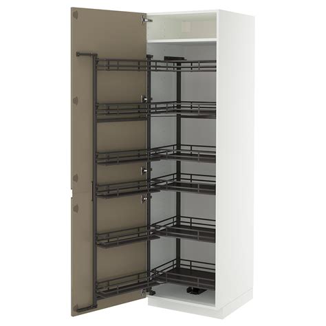 METOD high cabinet with pull-out larder, white/Voxtorp high-gloss dark ...