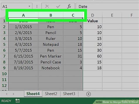 Merging Cells in Excel 的图像结果