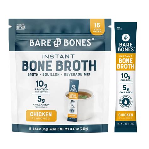 Bare Bones Chicken Bone Broth Instant Powdered Mix Rich Savory ...