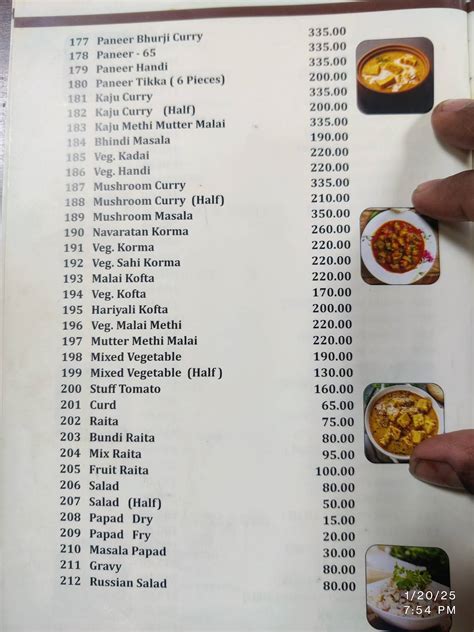 Menu at Indian coffee House, Renukoot