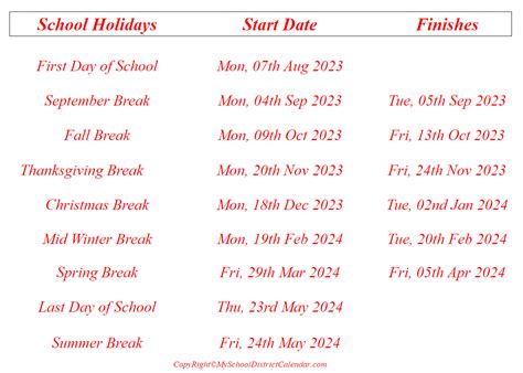 County School - My School District Calendar