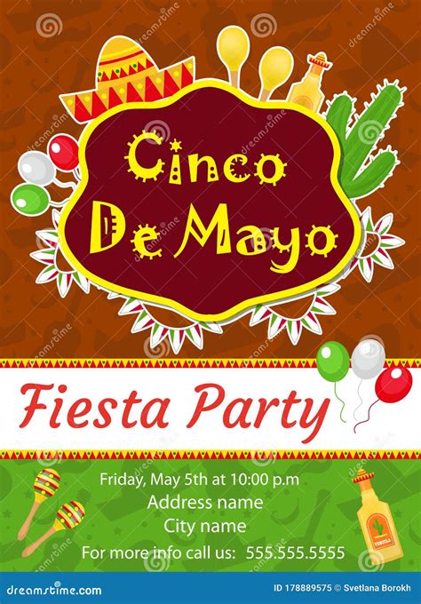 Cinco De Mayo Invitation Template, Flyer. Mexican Holiday Postcard ...