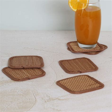 Home Centre Bamboo Woven Coaster Set- Pack of 6 Pcs - Brown : Amazon.in ...