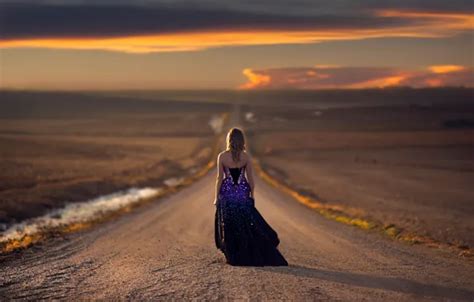 Download wallpaper road, girl, the way, dress, space, section ...
