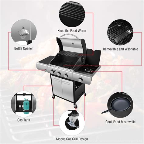 R.W.FLAME 34000 BTU Liquid Propane Grill with 3-Burner,Temperature ...