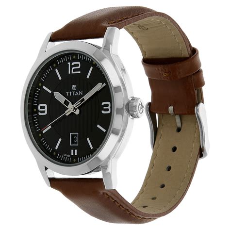 Buy Online Titan Quartz Analog Black Dial Leather Strap Watch for Men ...