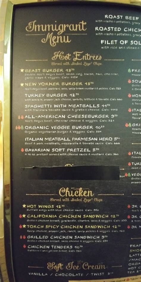 Menu at Ellis Island Cafe, New York City, Ellis Island