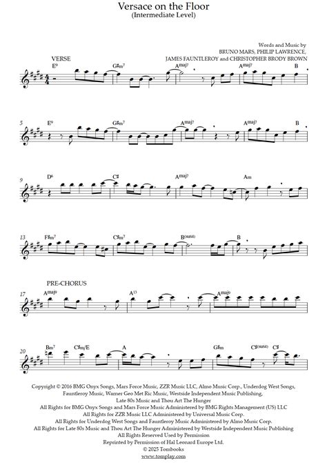 Versace on the Floor (niveau intermédiaire, sax ténor) (Bruno Mars ...