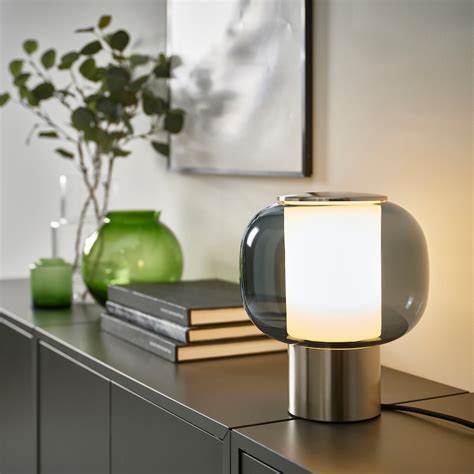 HÖGVIND table lamp, nickel-plated/grey glass - IKEA