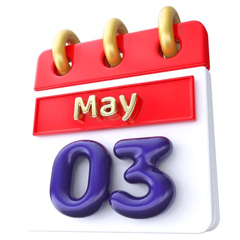 May 3rd Calendar 3D Render 34339282 PNG