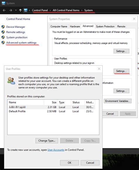 Image result for User Profiles Control Panel