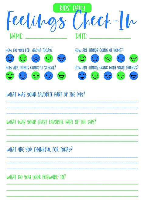 Free Printable Daily Feelings Check-in for Kids | Counseling kids ...
