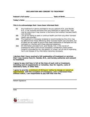 DECLARATION AND CONSENT TO TREATMENT Doc Template | pdfFiller