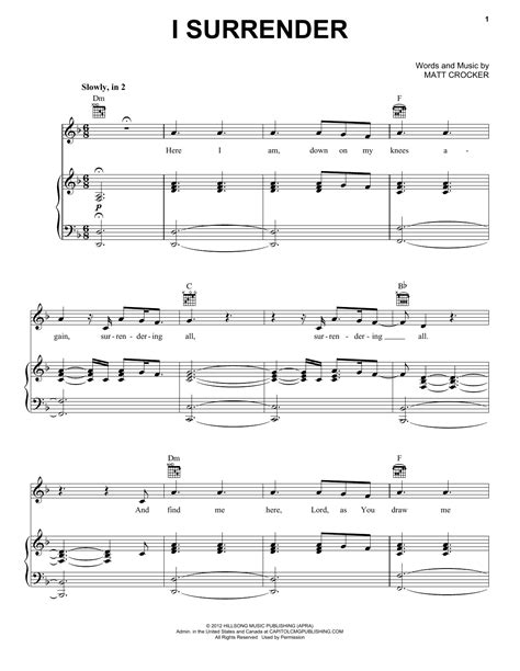 I Surrender by Hillsong Live Sheet Music for Piano, Vocal & Guitar ...