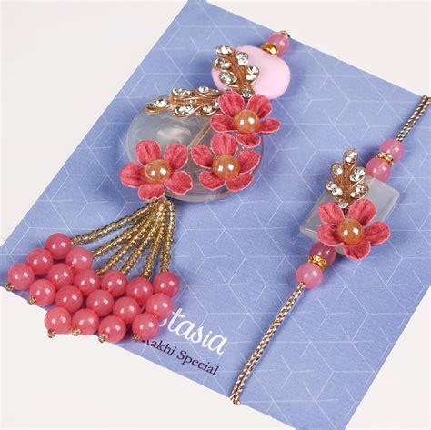Pink Bloom Rakhi Lumba Gift Set Of 4 With Box And Card Online - Premium ...