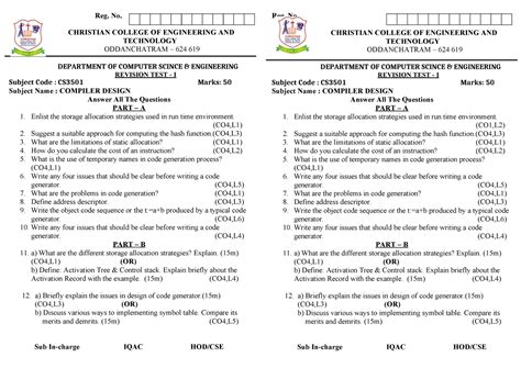 CD Revision TEST I - abstract - Reg. No. CHRISTIAN COLLEGE OF ...