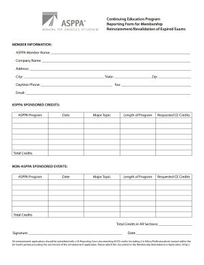 Fillable Online asppa Continuing education Program reporting form for ...