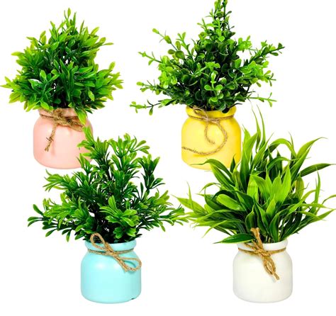 Buy Dekorly Artificial Pot Flowers Small Fake Plants with Pot Mini ...