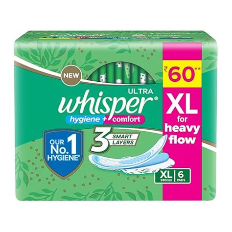 Buy Whisper Ultra Hygiene+Comfort Sanitary Pads, 6 XL Pads, XL for ...
