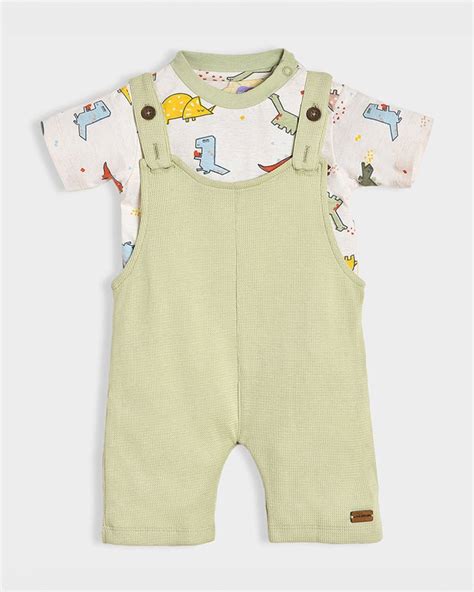 Mi Arcus Sage Green Dungaree with T-shirt-Cotton-Printed-For Infants ...