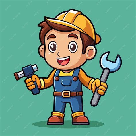 Mecánico de dibujos animados feliz sosteniendo herramientas | Vector ...