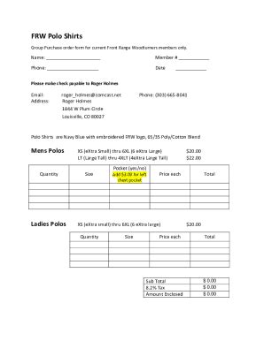 Fillable Online FRW Polo Shirts - Front Range Woodturners Fax Email ...