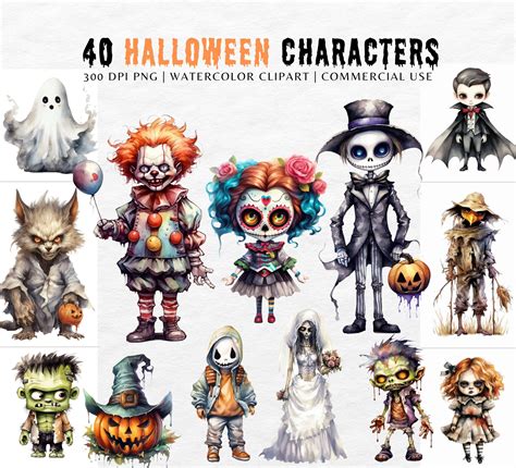 Halloween Characters Clipart Cute Halloween Watercolor Png Skeleton ...