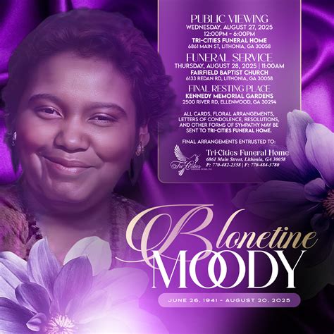 Blonetine Moody Obituary in Lithonia at Tri-Cities Funeral Home | Obit