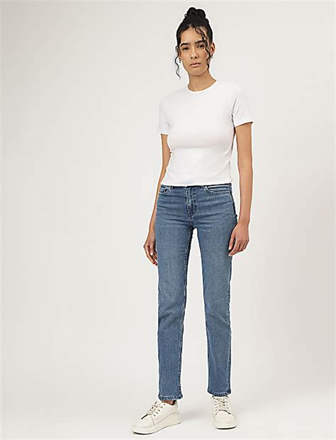 Buy Straight Fit Cotton Blend Jeans at Marks & Spencer