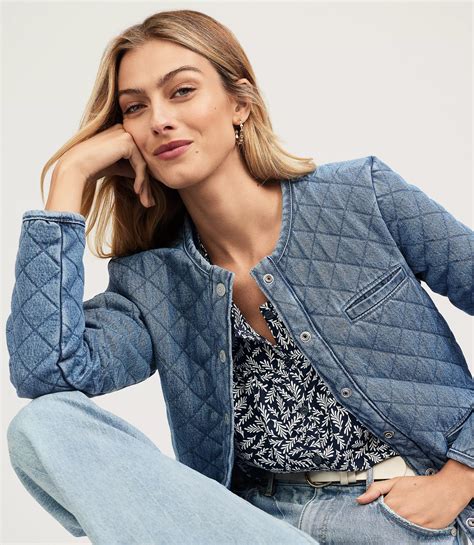 Quilted Denim Jacket in Mid Indigo Wash