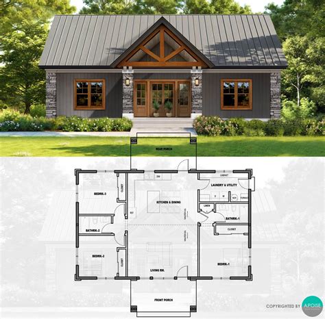 48x30 Farmhouse Cottage House Plans: 3 Bed, 2 Bath, 1440 SF (PDF ...