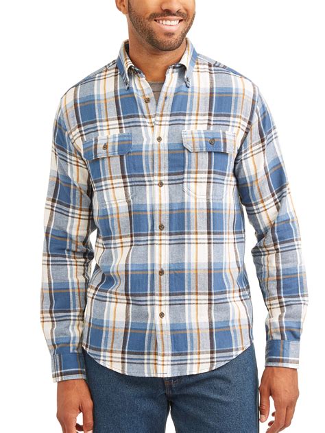 George Men's and Big & Tall Long Sleeve Flannel Shirt, up to size 3XLT ...