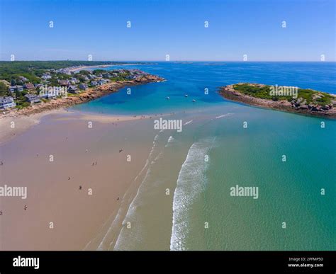 Good Harbor Beach and Salt Island aerial view in summer in Gloucester ...