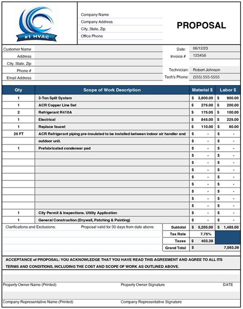 》Printable HVAC Price List Template