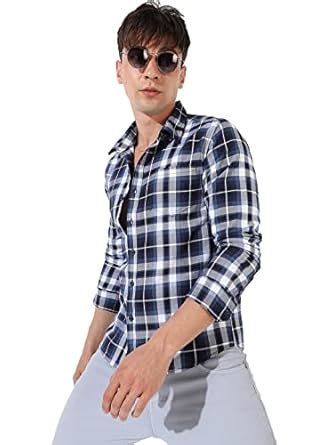 Campus Sutra Men's Blue Checkered Collared Button Up Shirt for Casual ...