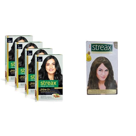 Streax Cream Hair Color for Unisex, 120ml - 1 Natural Black (Pack of 4 ...