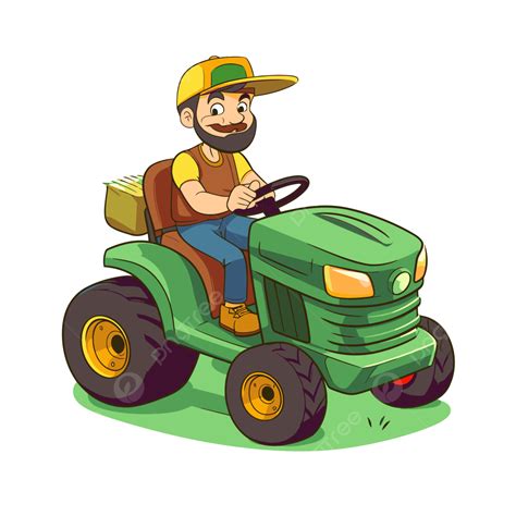 Riding Lawn Mower Vector, Sticker Clipart Cartoon Farmer Riding A ...
