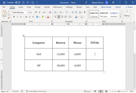 How to Create Formula in Word Table 的图像结果