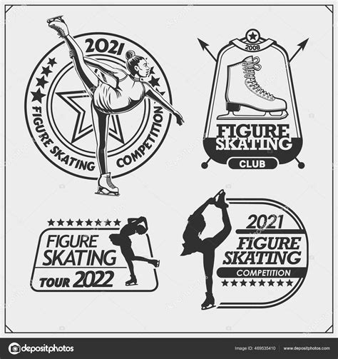 Figure Ice Skating Set Emblems Beautiful Women Silhouettes Figure Skaters Stock Vector by ...