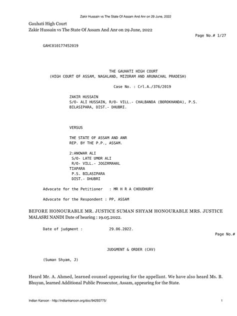 Zakir Hussain vs The State Of Assam And Anr on 29 June 2022 - Gauhati ...