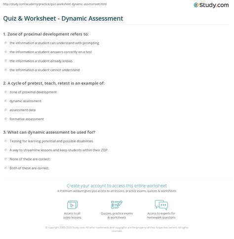 Quiz & Worksheet - Dynamic Assessment | Study.com