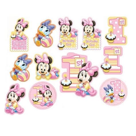 Amscan Minnie's 1st Birthday Cutout decor (Pink) -12-Pieces : Amazon.in ...