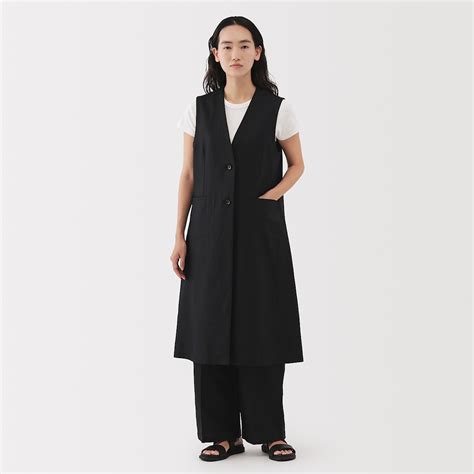 W's Linen blend twill Long gilet (ASEAN) | MUJI