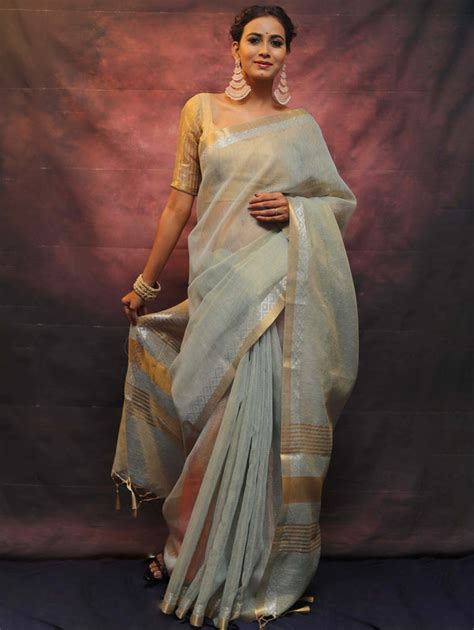 Banarasee Linen Tissue Sona Rupa Zari Work Saree-Blue